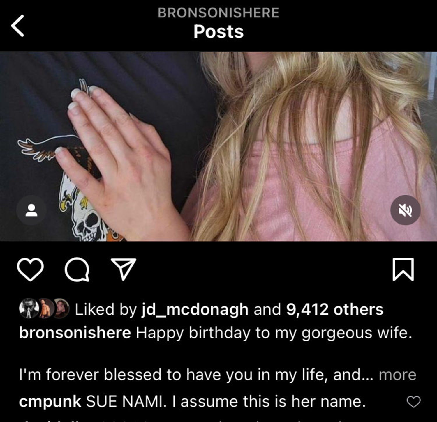 CM Punk has given Bronson Reed&#039;s wife a new name (Credit: Bronson&#039;s Instagram post)