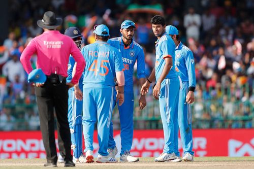 Team India restricted Sri Lanka to 248/7 in their 50 overs (Image credits: @BCCI on X)