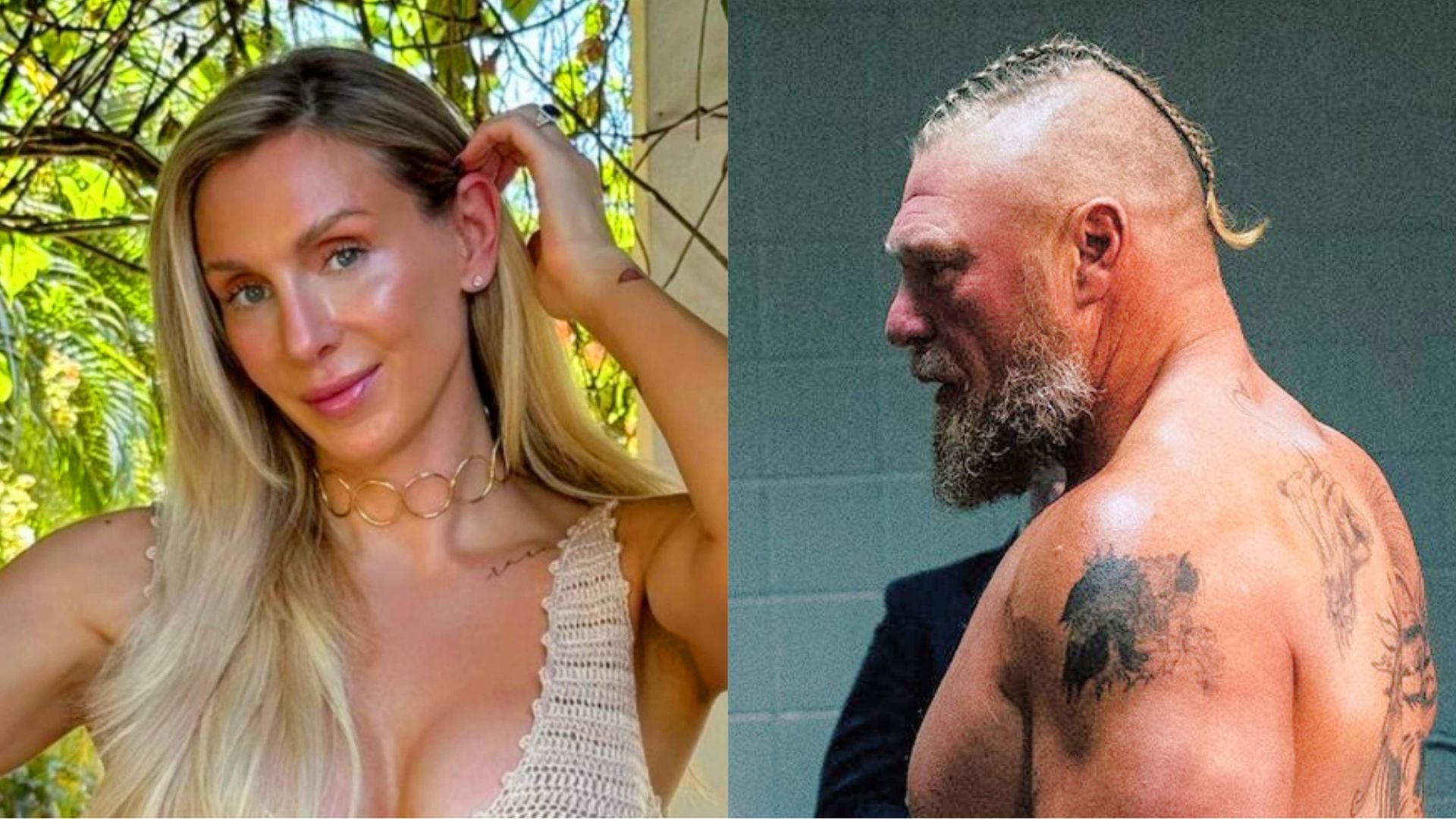 Charlotte Flair (left) and WWE legend Brock Lesnar (right) [Photos from Flair