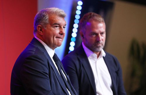 FC Barcelona President Joan Laporta and New Head Coach Hansi Flick - Source: Getty