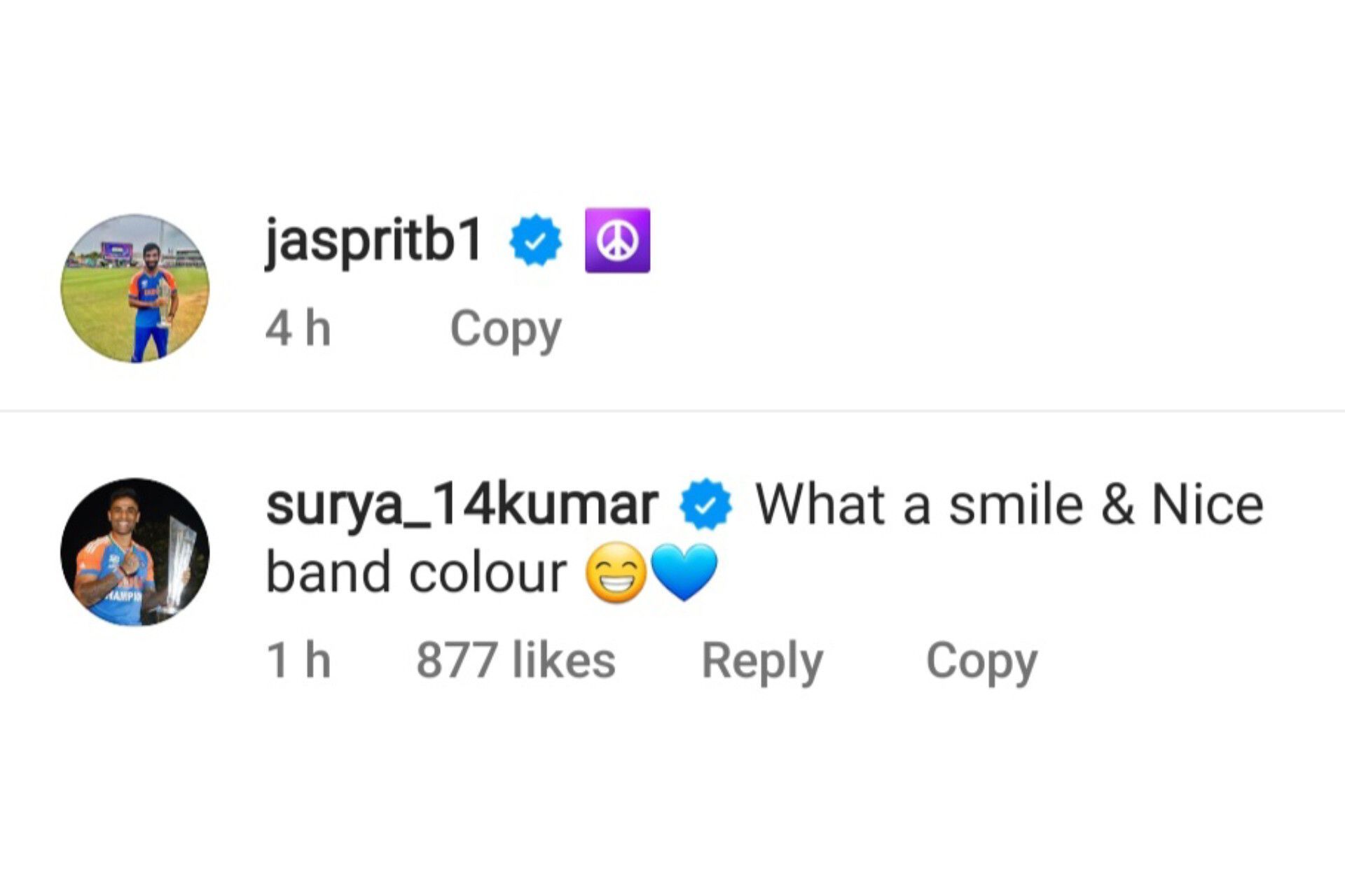 Suryakumar Yadav reacts to Jasprit Bumrah&rsquo;s latest Instagram post (Image via Instagram-@jaspritb1)