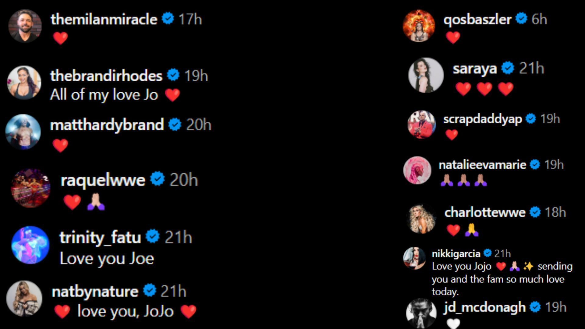 Screenshot of stars&#039; reactions to JoJo Offerman&#039;s post [Image credits: Offerman&#039;s Instagram]