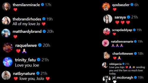 Screenshot of stars' reactions to JoJo Offerman's post [Image credits: Offerman's Instagram]