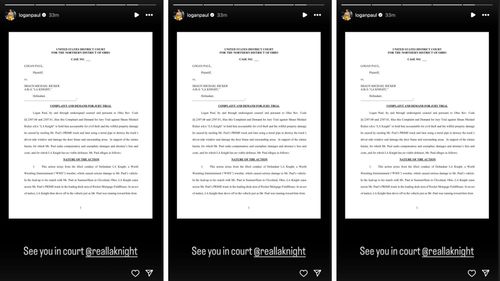 Paul claims he will be taking Knight to court on Instagram. (Screengrab of Logan Paul's story)