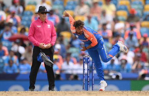 Kuldeep Yadav bowling during the 2024 T20 World Cup final (Image Credits: Getty Images)