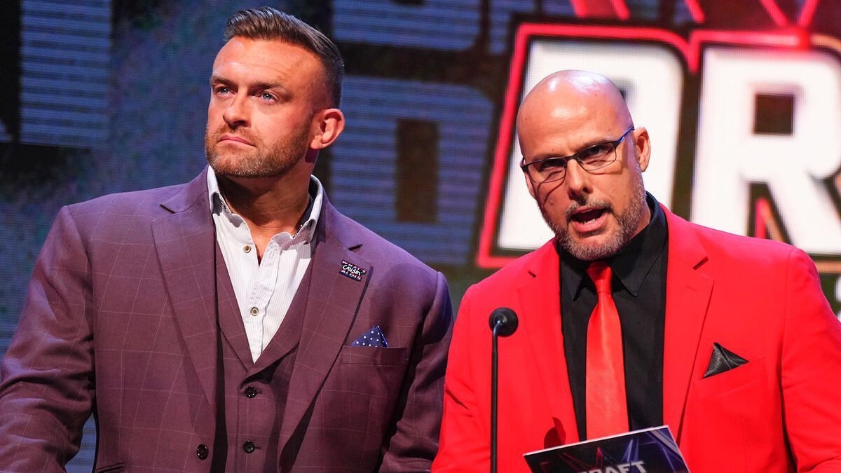 Nick Aldis and Adam Pearce during the WWE Draft (Photo Courtesy: WWE.com)