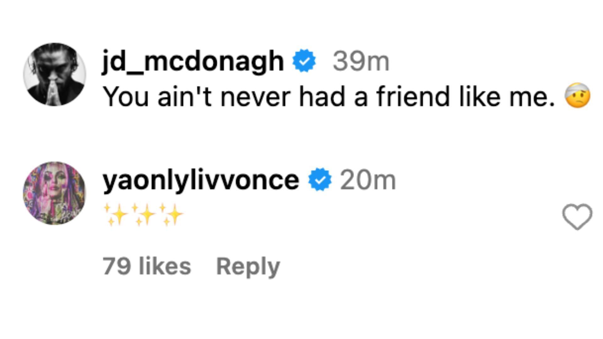 Morgan reacts to McDonagh&#039;s post on Instagram.