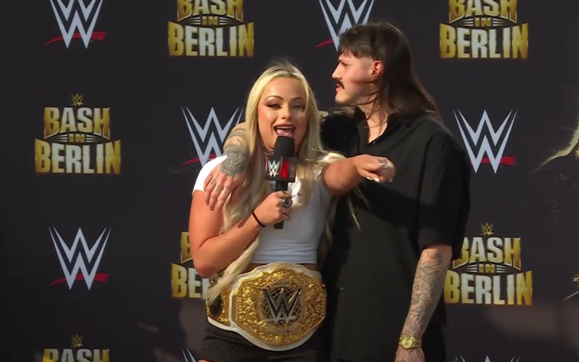 Liv &amp; Dom at the Bash in Berlin kickoff. (Picture Courtesy: WWE on YouTube)