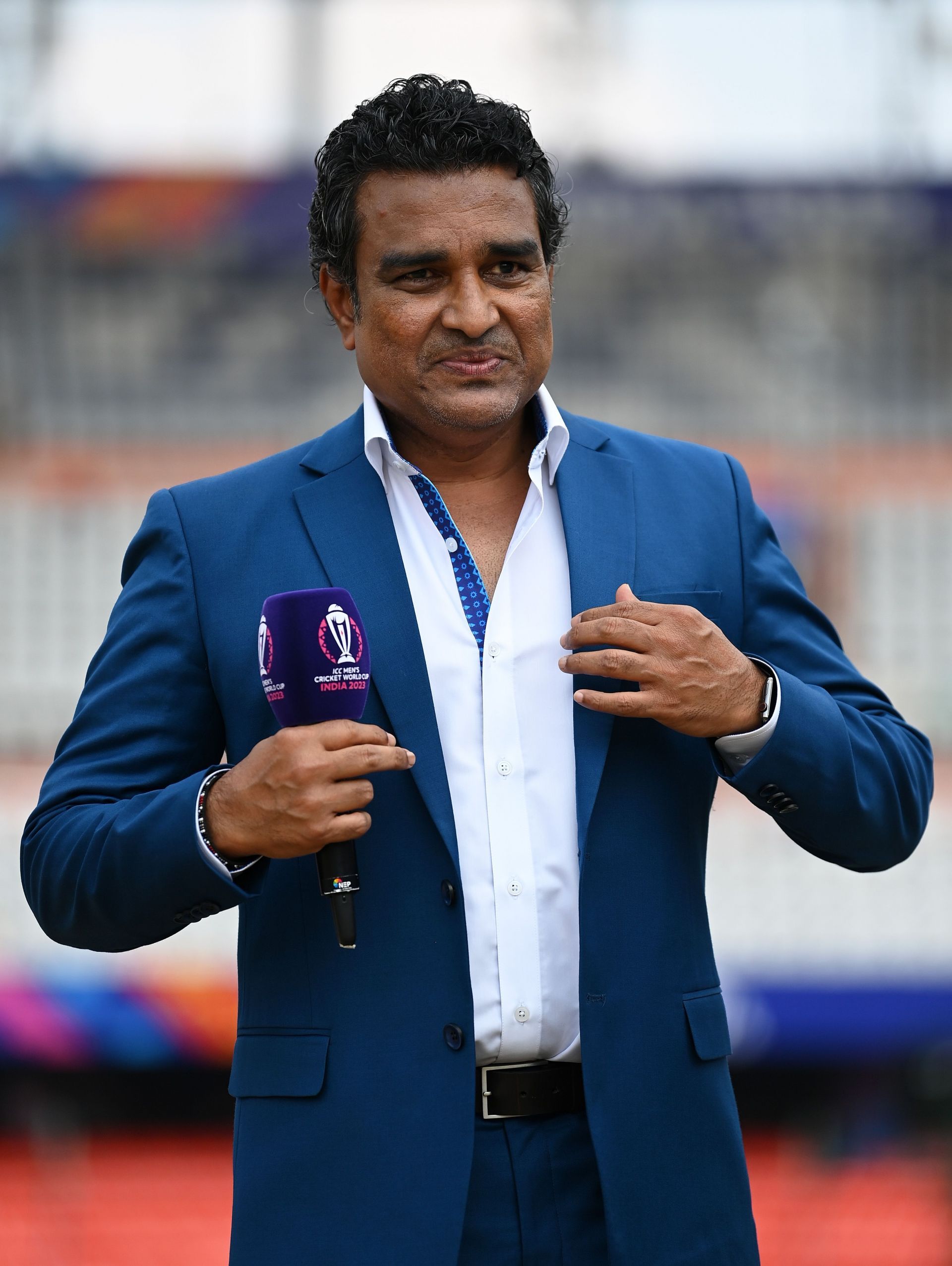 Commentator Sanjay Manjrekar looks on ahead of the ICC Men&#039;s Cricket World Cup India 2023 between New Zealand and Netherlands.