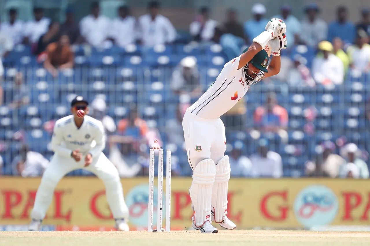 Shadman Islam was bowled while shouldering arms against Jasprit Bumrah. [P/C: BCCI]