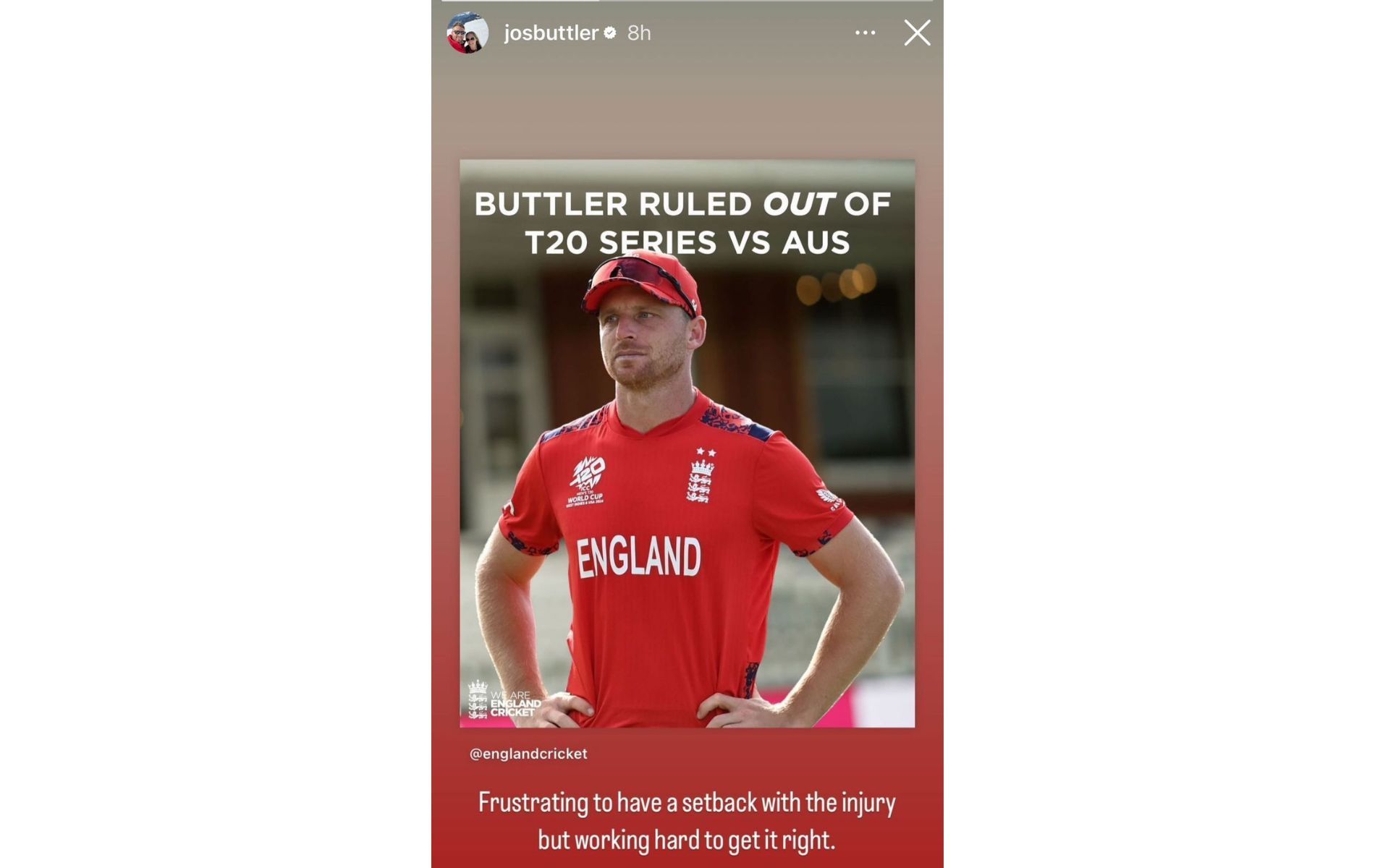 Screenshot of Jos Buttler&#039;s Instagram story.