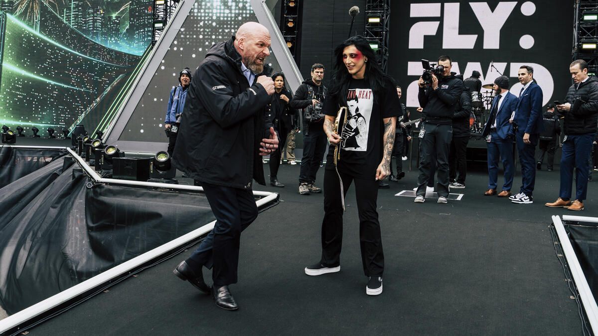 The Game and Rhea Ripley behind-the-scenes at WrestleMania XL. (Picture Courtesy: wwe.com)