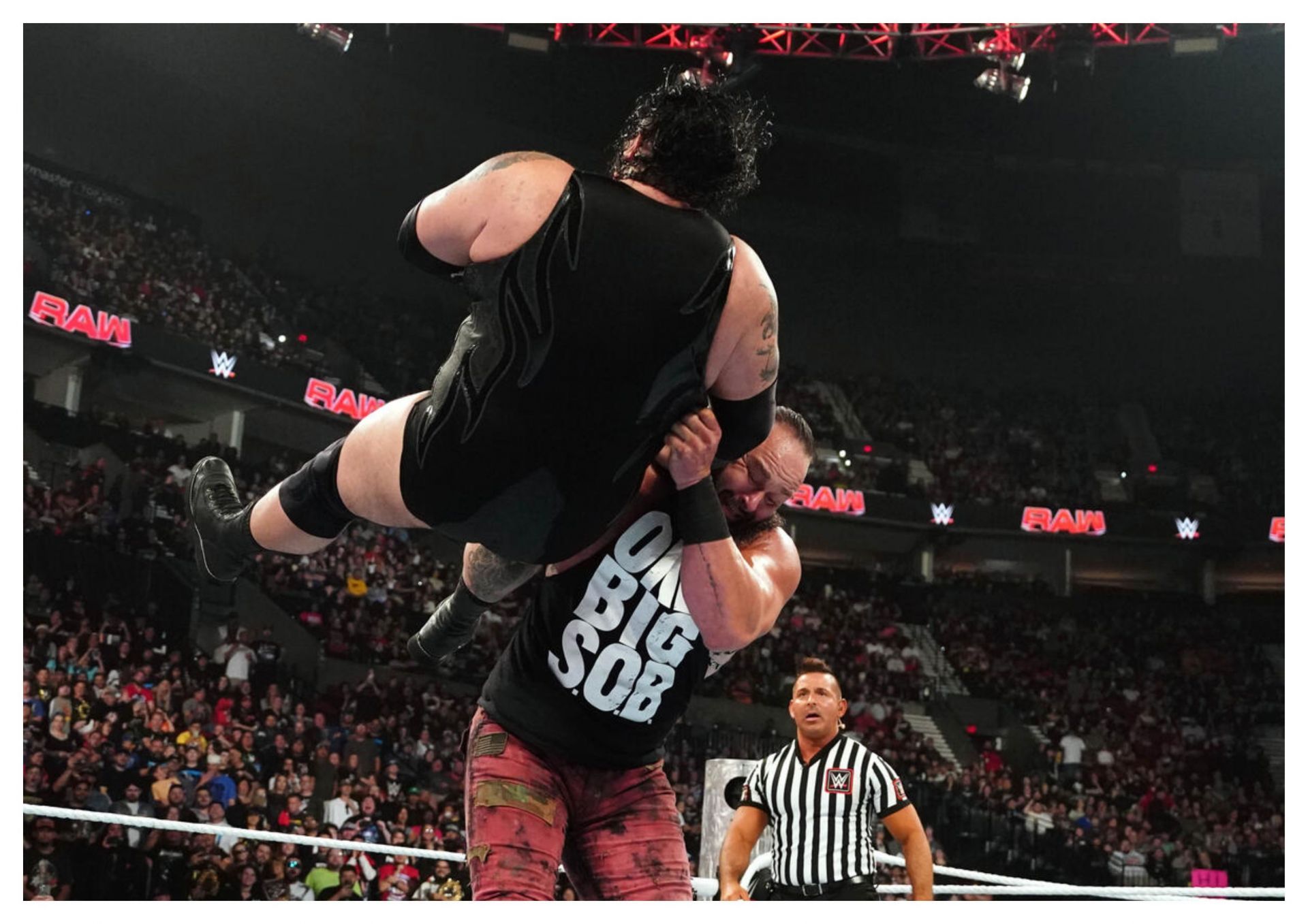 Braun Strowman and Bronson Reed broke the ring on RAW (Photo credit: WWE.com)