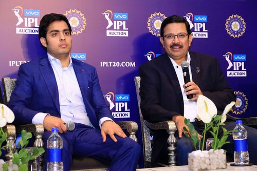 Akash Ambani, co-owner of Mumbai Indians and Venky Mysore, CEO of Kolkata Knight Riders addressing the media (File image via Getty)