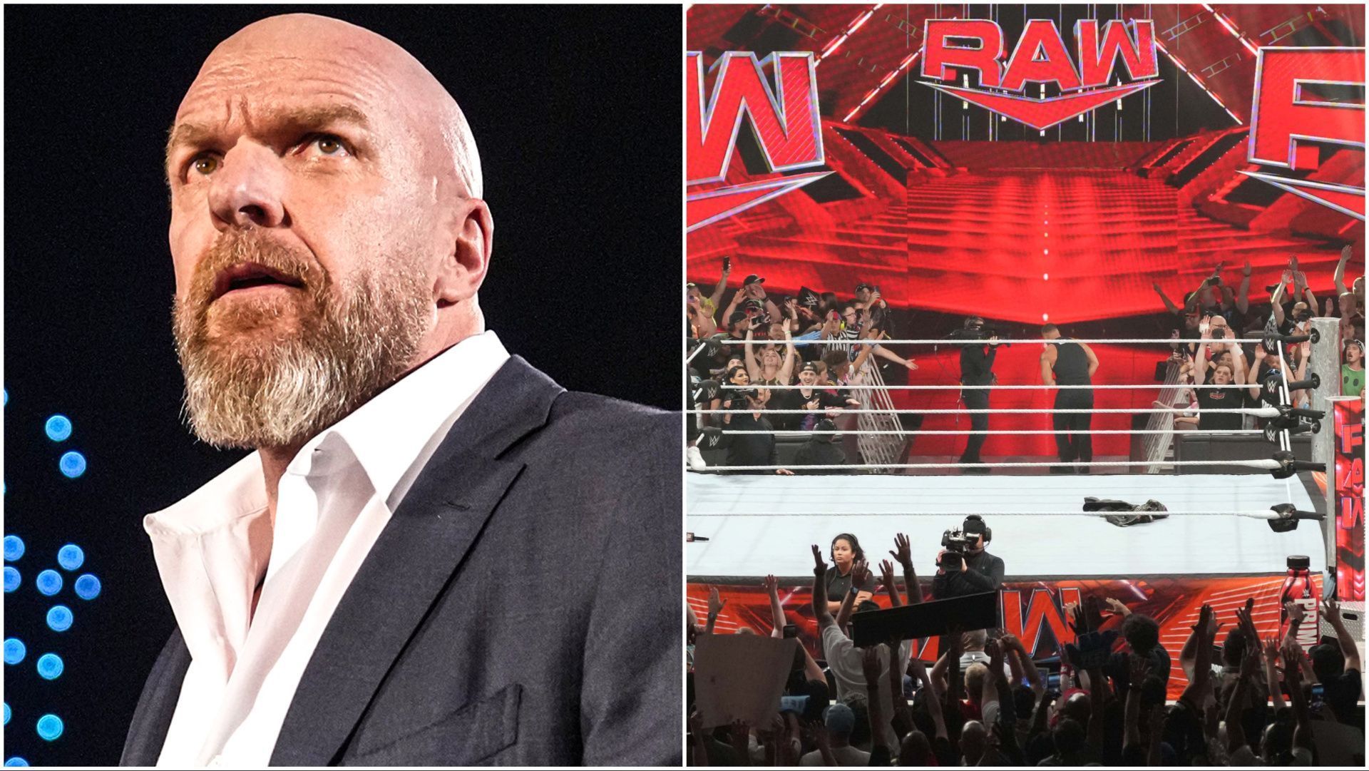 WWE Chief Content Officer Triple H and the RAW set