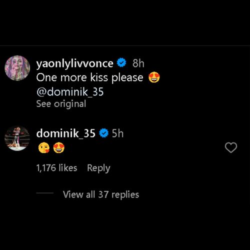 Screengrab of Dominik Mysterio's comment on Liv Morgan's post.