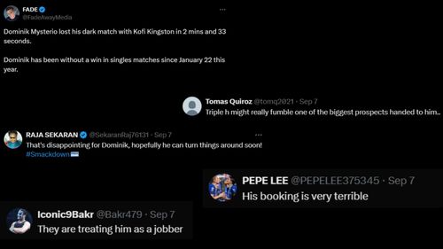 Fans' reactions to Dominik Mysterio's losing streak (Image credits: X)