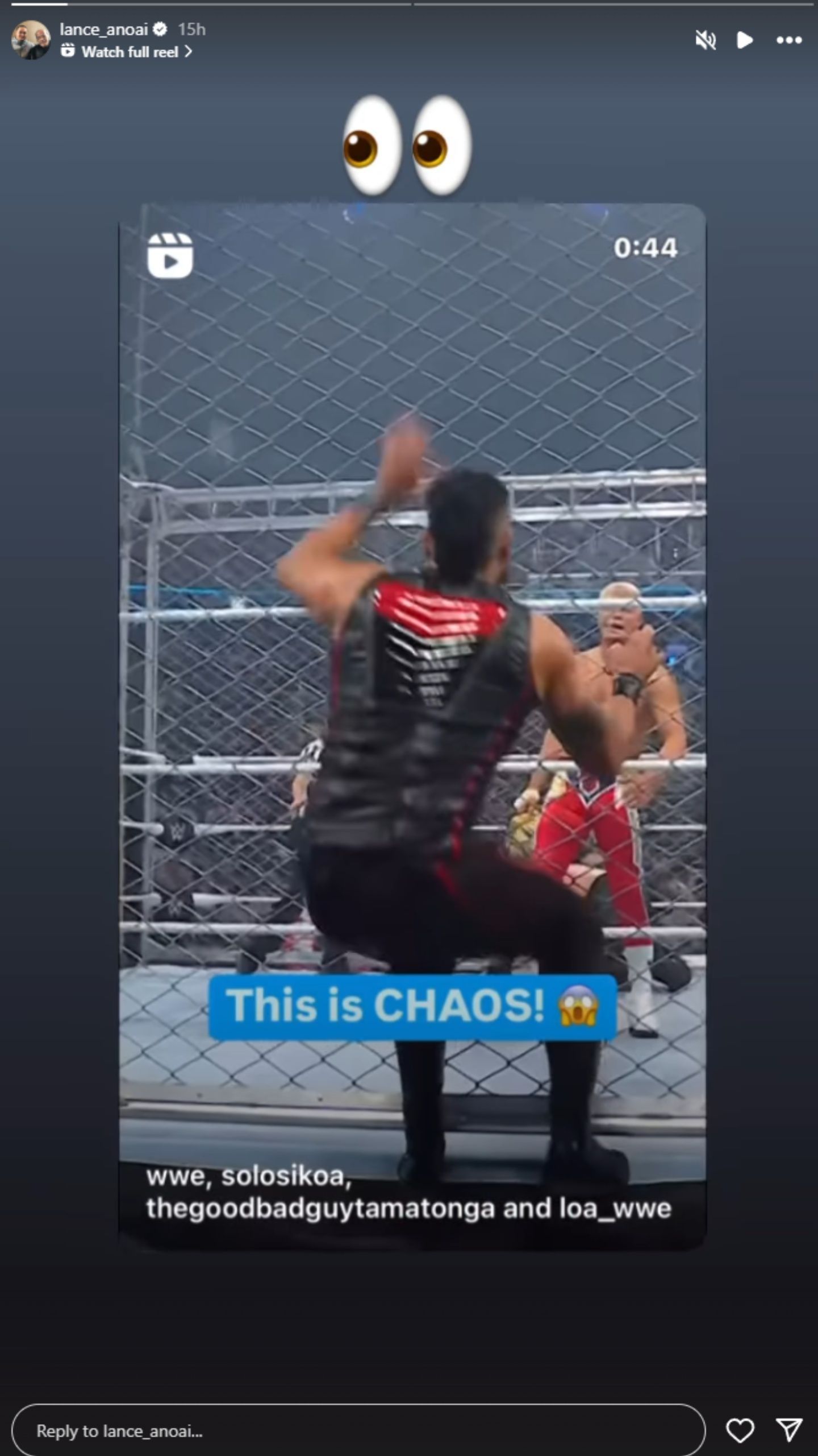 Lance Anoa&#039;i reacts to The Bloodline&#039;s post-match attack on Cody Rhodes before Roman Reigns&#039; return. (Photo: Screengrab from Lance&#039;s Instagram story)