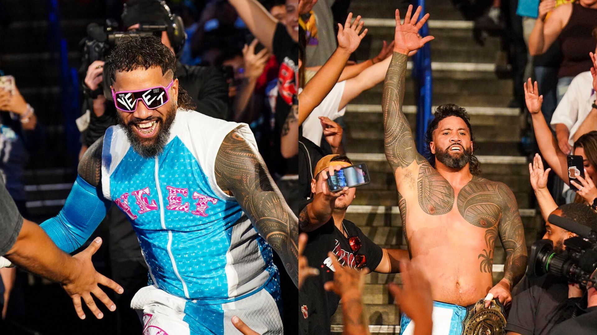 Jey Uso before and after winning the Intercontinental Championship! [Image credits: WWE.com]