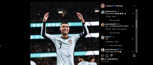 Screenshot of/ John Terry commenting on Cristiano Ronaldo's Instagram post