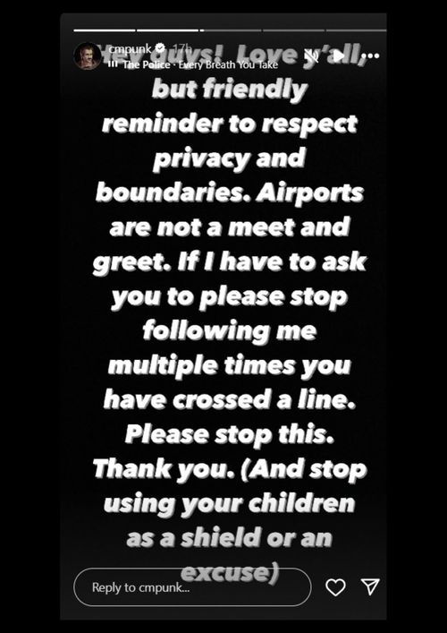 CM Punk's message to fans [Photo credit: CM Punk's Instagram Story]