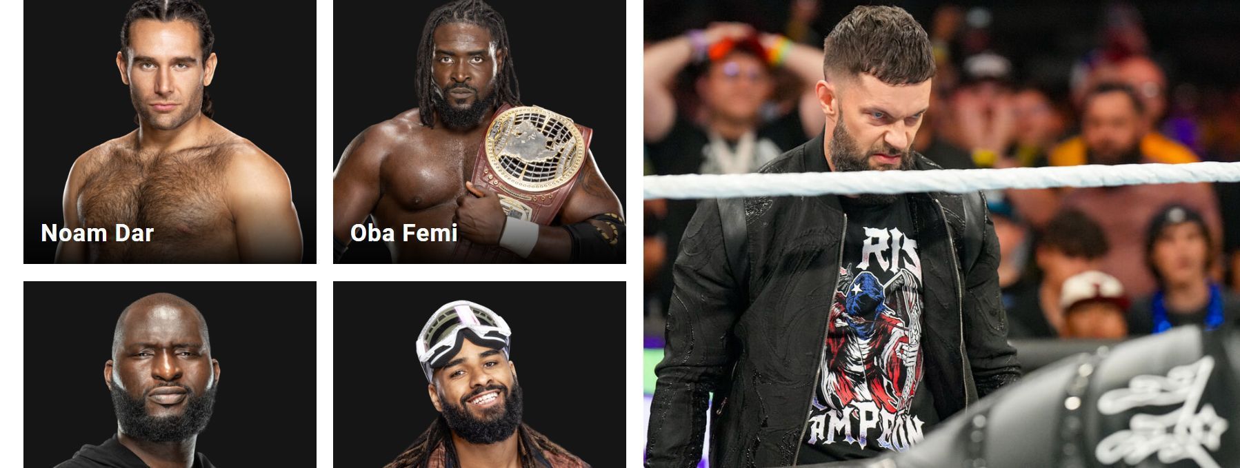 Odyssey Jones was on the website between Oba Femi and Omos [Image source: wwe.com]