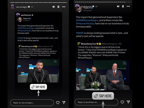 Roman Reigns and Paul Heyman's Instagram Stories.