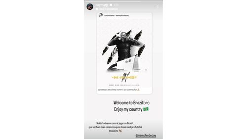 Neymar Jr sends a message to Memphis Depay on joining Corinthians. Source: Instagram- neymarjr