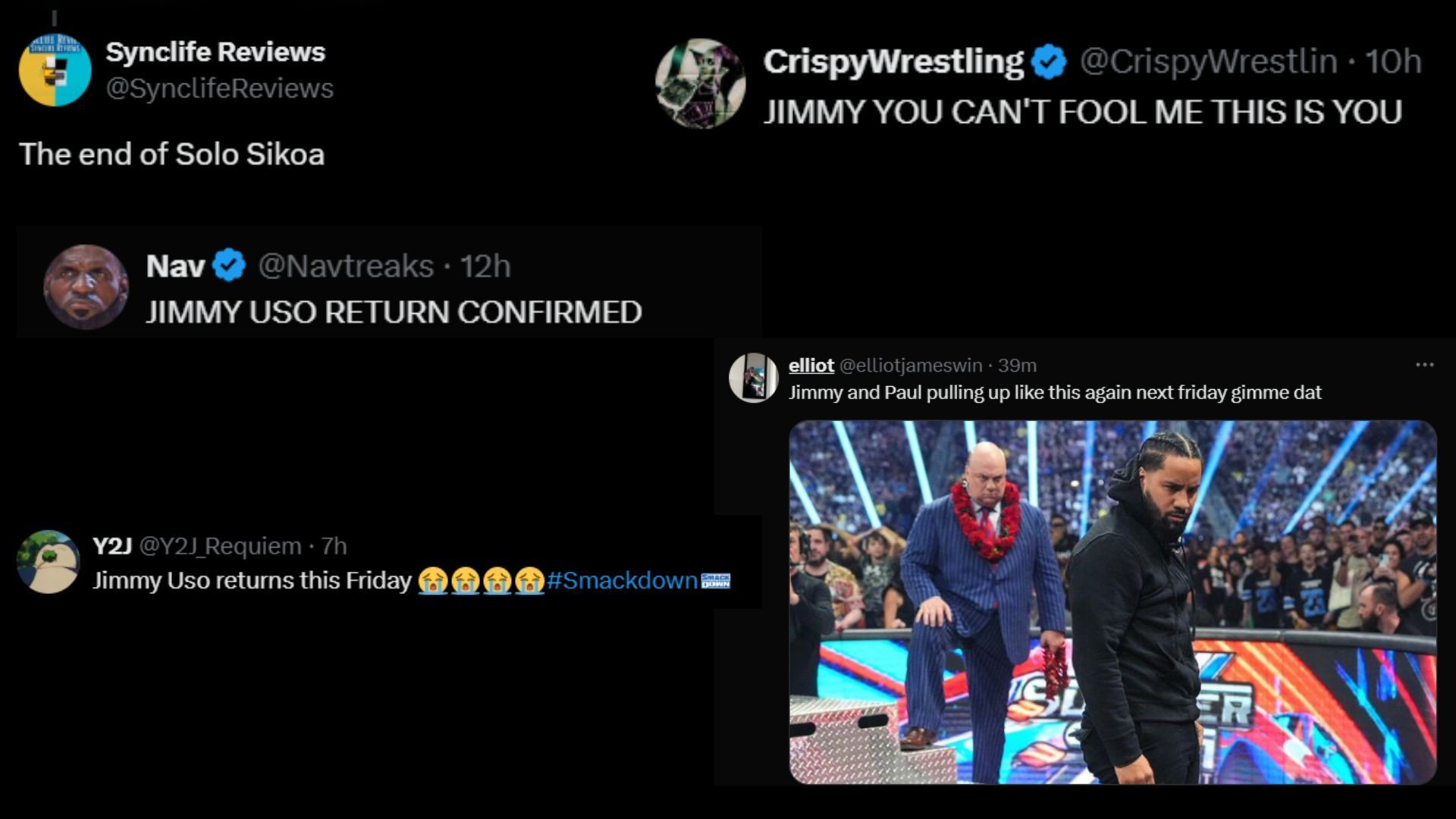 Screenshot of reactions to The Usos&#039; post [Screengrabs via The Usos&#039; X]