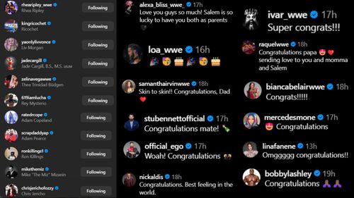 Screenshot of stars' likes and comments on Mike Rome's emotional personal update (Credit: Mike Rome's Instagram Post)