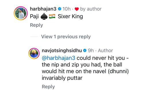 Screenshot of Harbhajan Singh and Navjot Singh Sidhu's comments. (Credit: Instagram)