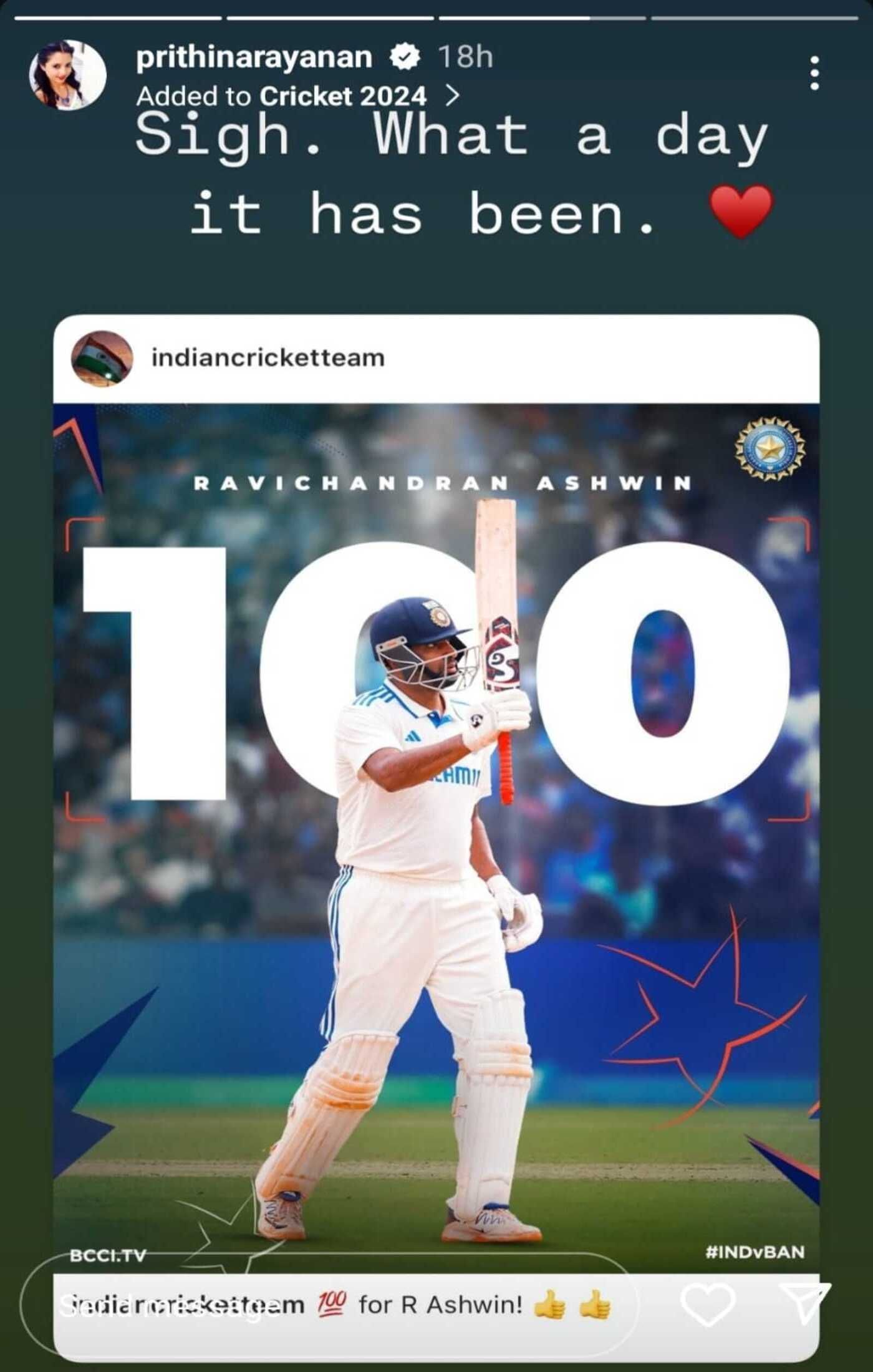 Prithi Narayanan&#039;s story (Image via @prithinarayanan on Instagram)