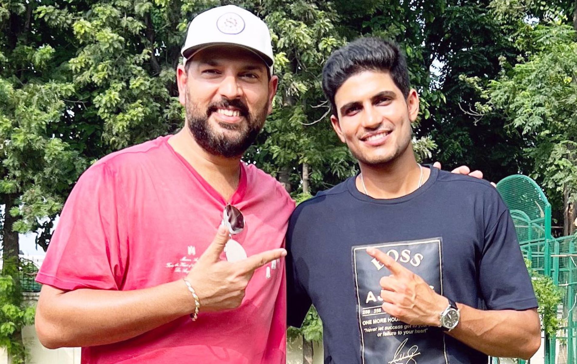 Yuvraj Singh (L) with Shubman Gill (R). (Pic: Instagram/Yuvraj Singh)