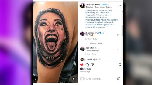 Rhea Ripley commented on the post!  [Screengrab via Ideology Tattoos' IG]