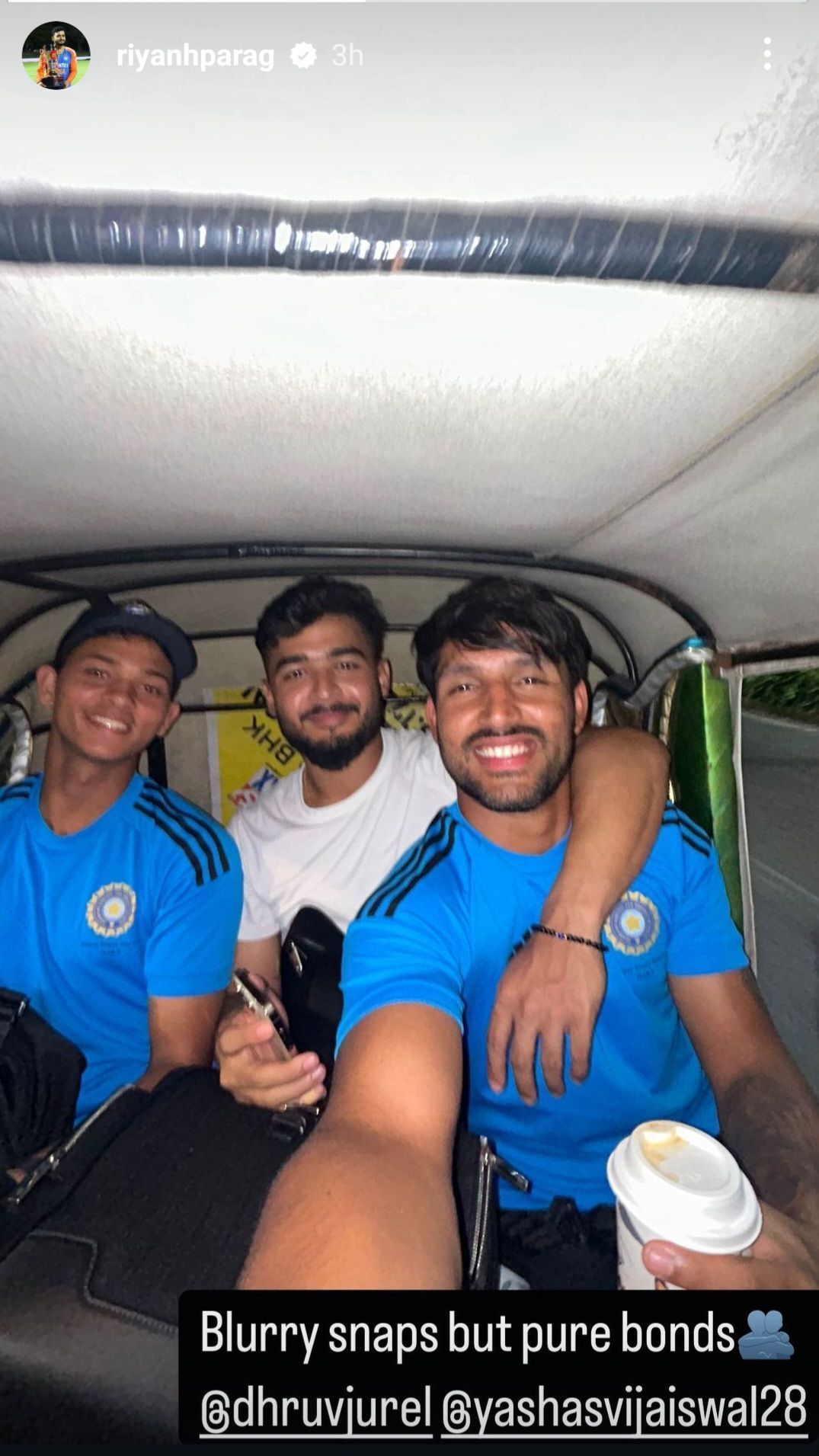 Riyan Parag with Yashasvi Jaiswal and Dhruv Jurel (Image via Instagram/@riyanhparag)