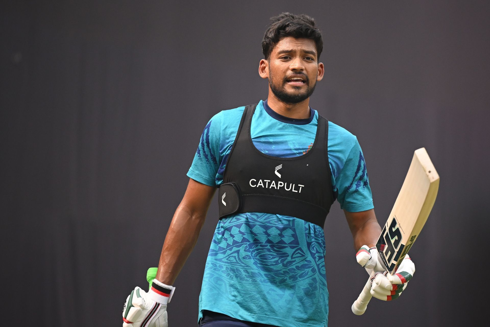 Najmul Hossain Shanto of Bangladesh looks on during the ICC Men&#039;s Cricket World Cup India 2023.