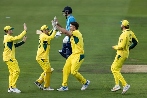 Australia celebrating the fall of a wicket. (File image via Getty)