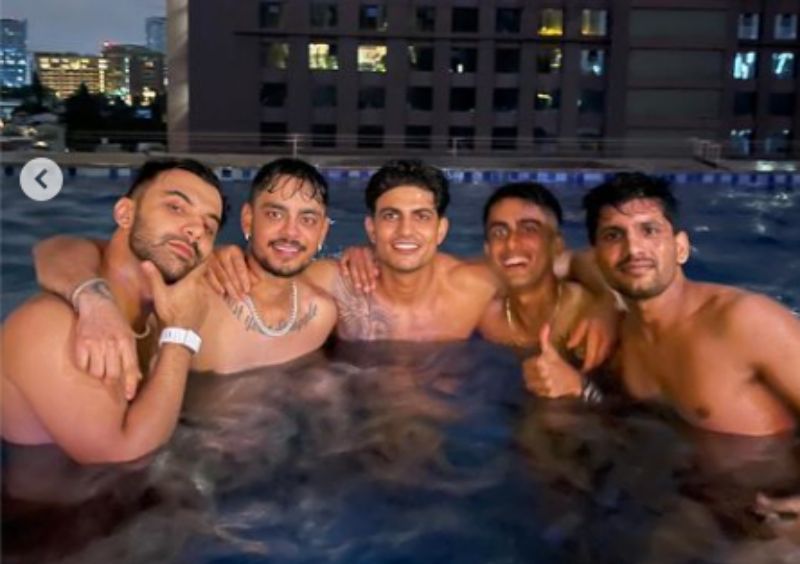 The birthday boy and his friends take a dip in the pool. (Image Credits: Agni Dev Chopra/ Instagram)