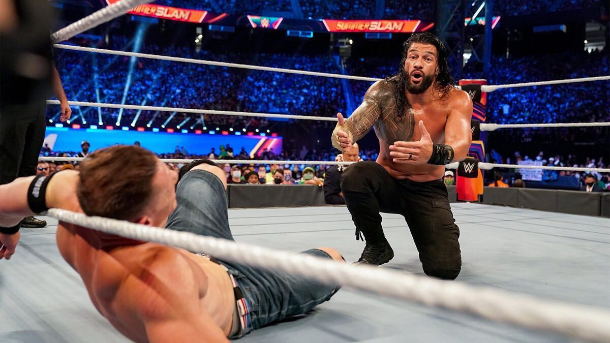 Reigns and Cena in action at WWE SummerSlam