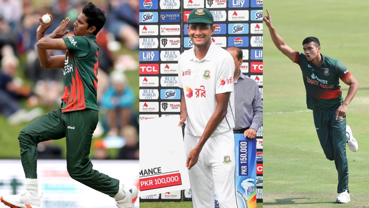 हसन महमूद, नाहिद राणा और तस्कीन अहमद की फाइल फोटो (Image Credit: X/@ICC,  @BCBtigers)