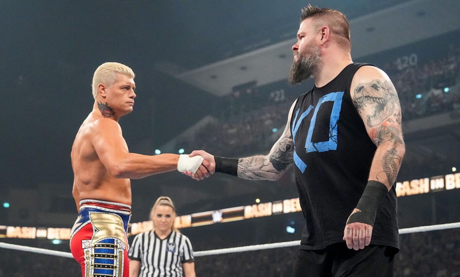 Things remained cordial (for now) between Kevin Owens and Cody Rhodes after Bash in Berlin. {Image Credit: WWE.com}