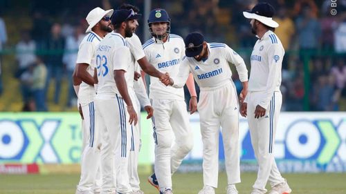 Team India celebrating the fall of a wicket (Image credits: BCCI)