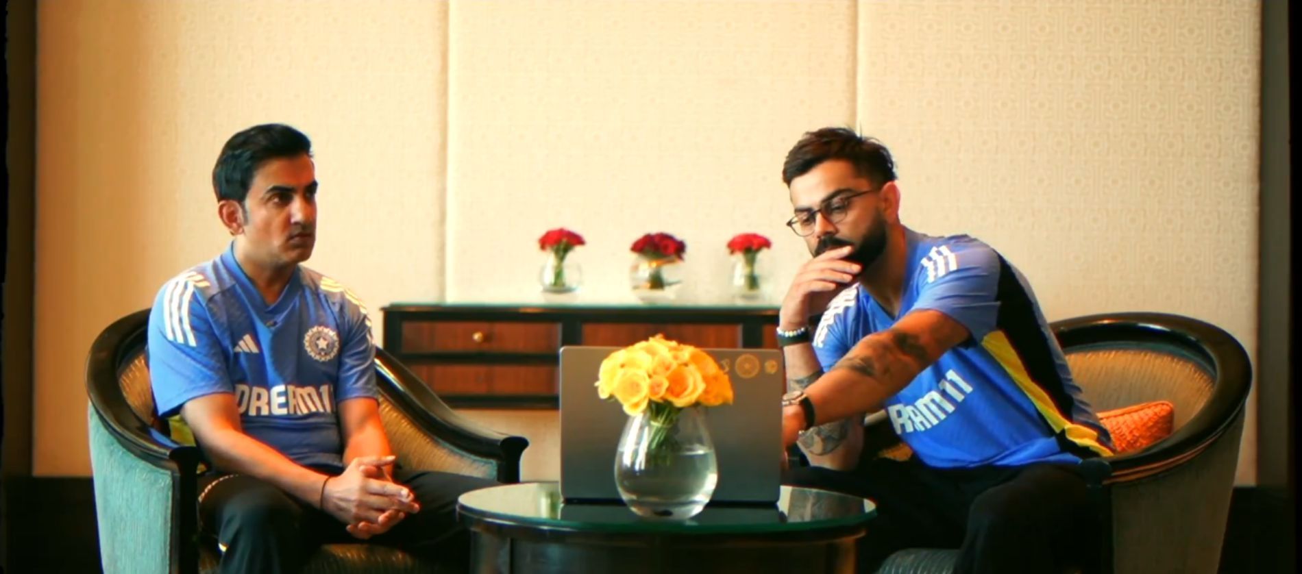 Gautam Gambhir (left) and Virat Kohli had discussions over various cricketing matters during their detailed interaction. (Image Credits: BCCI)