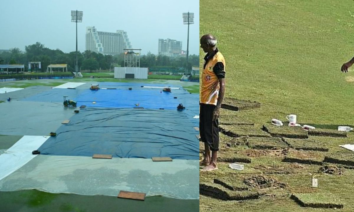 बारिश की वजह से नोएडा स्टेडियम का बिगड़ा हाल (Photo Credit - afghanistancricketboard/@mufaddal_vohra)