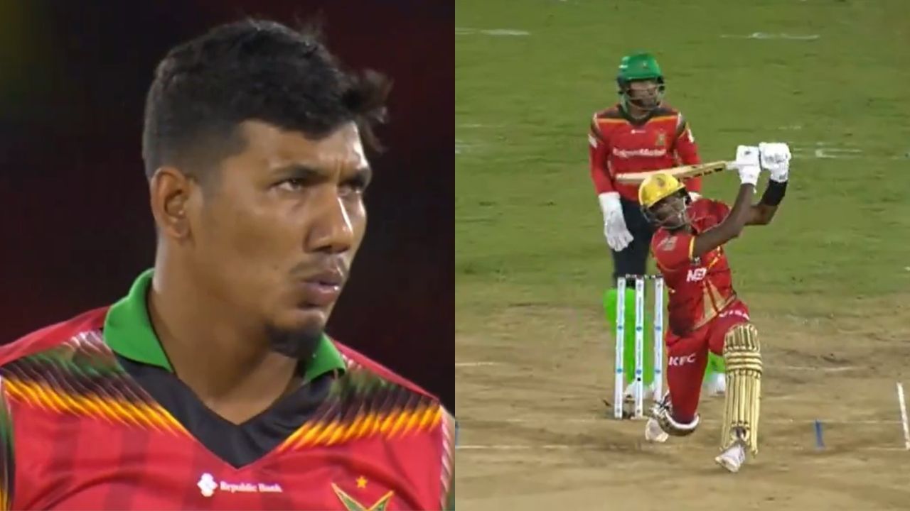 trinbago knight riders batter shaqkere parris hits 124 metre huge six in cpl 2024