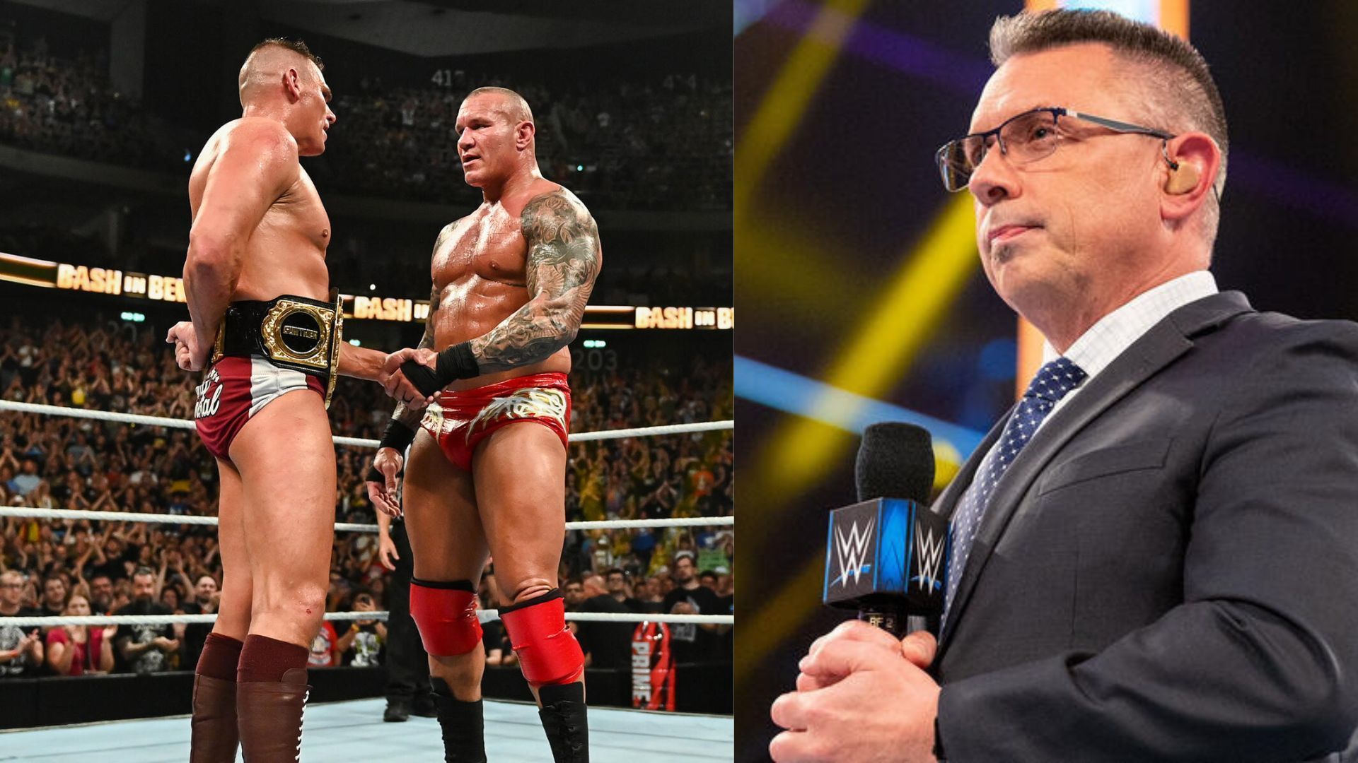 Gunther and Randy Orton on the left and Michael Cole on the right (Image Credits: WWE.com)