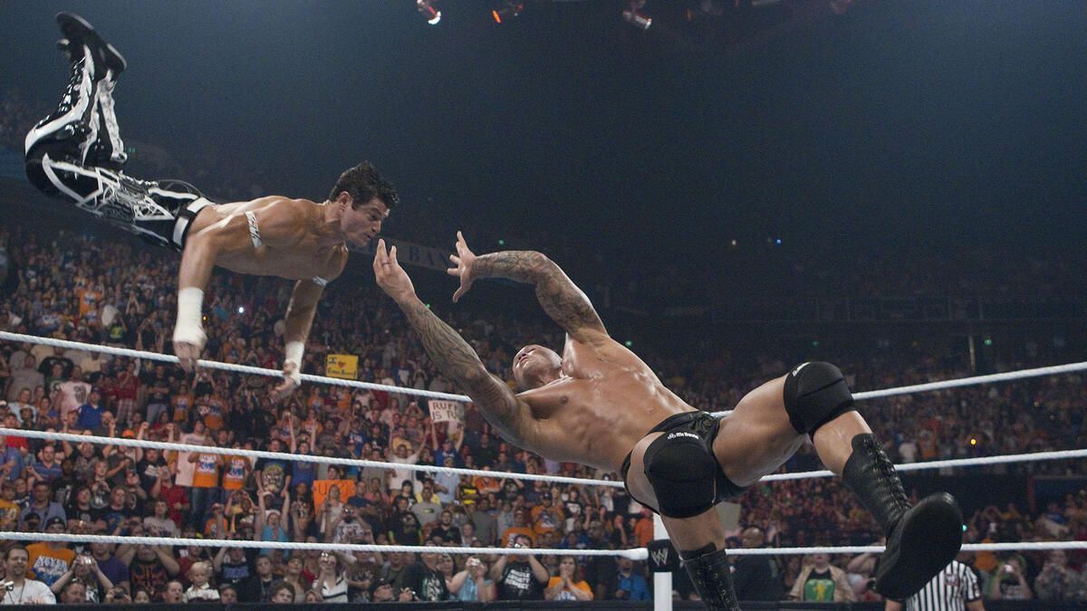 Randy Orton hits a beautiful RKO on Evan Bourne (Image: wwe.com)