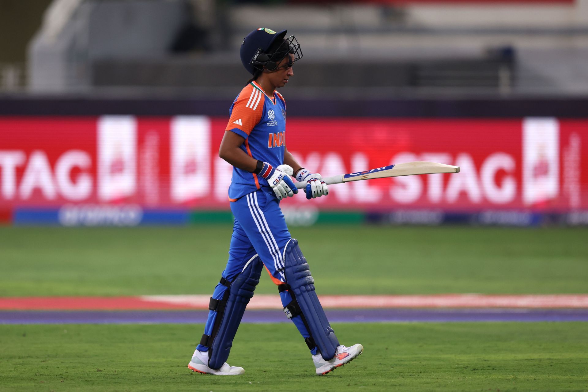 Harmanpreet Kaur was dismissed lbw while playing across the line.