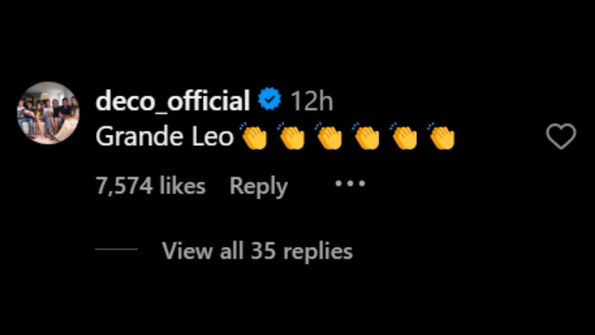 Deco&#039;s comment on Messi&#039;s post (Image via Instagram/@leomessi)