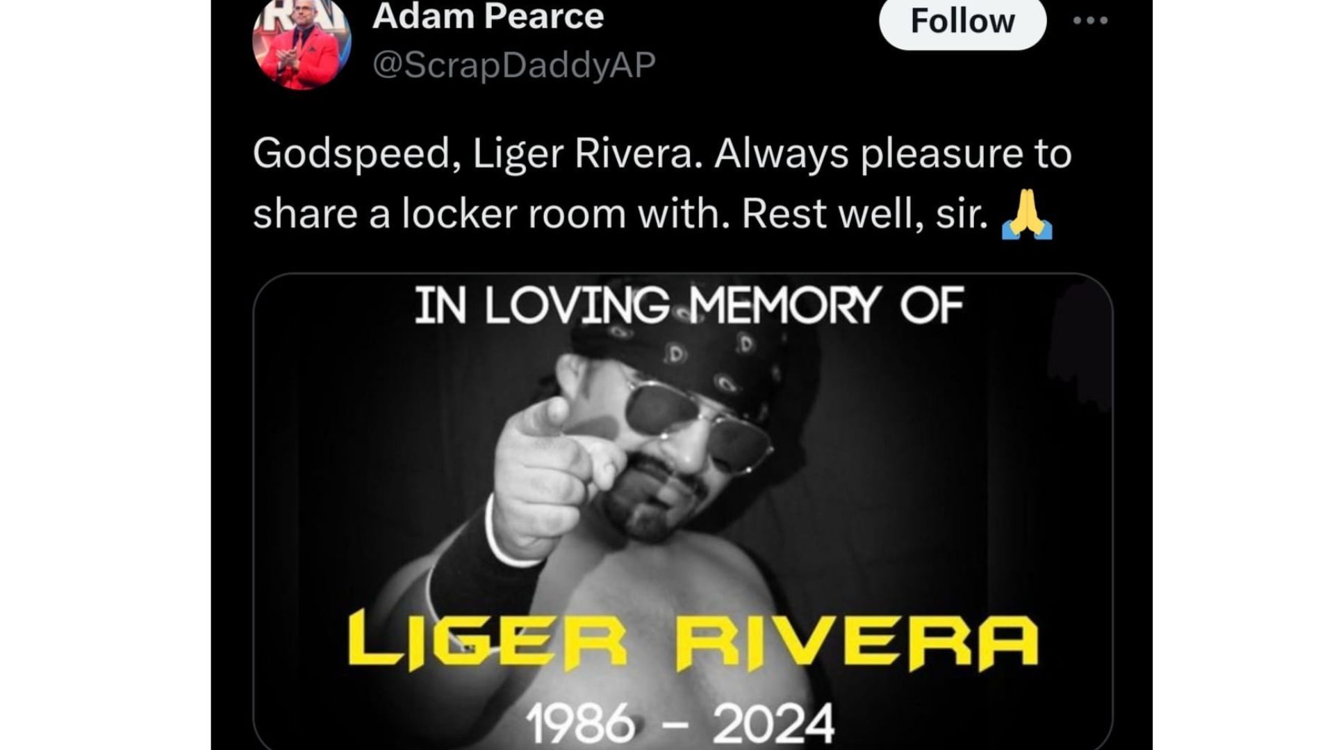 Screengrab of Adam Pearce&#039;s tweet (Credit: Adam Pearce/@ScrapDaddyAP on X/Twitter)